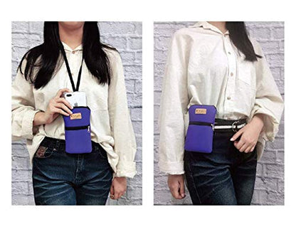 Tainada Dual Zipper Neck Cell Phone Pouch Case Bag w/Belt Loop (Purple) | For Men/Women; Water-resistant neoprene shockproof lightweight cellphone pocket carrier holder w/clip; Fits most smartphones - color: Purple