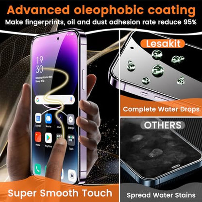 Lesakit 3+3 Pack Privacy Screen Protector for iPhone 14 Pro Max 6.7-Inch with 3 Pack Camera Lens Protector, Anti Spy Tempered Glass Film 9H Hardness Bubble Free Case Friendly - size: iPhone 14 Pro Max