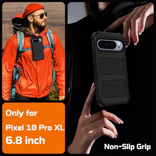 for Google Pixel 10 Pro XL Case with Belt Clip Holster,Military Grade Anti-Drop Shockproof Defender Phone Cases 2X Screen Protectors,2 Layers Rugged Heavy Duty Protective Bumper Cover (Black) - color: Black