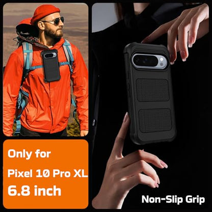 for Google Pixel 10 Pro XL Case with Belt Clip Holster,Military Grade Anti-Drop Shockproof Defender Phone Cases 2X Screen Protectors,2 Layers Rugged Heavy Duty Protective Bumper Cover (Black) - color: Black