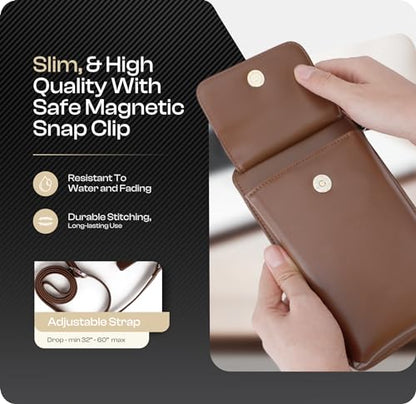 Crossbody Phone Purse for Women – RFID Phone Case Wallet w/Magnetic Closure & Separate Zipper Pocket Crossbody Bag - color: Dark Brown