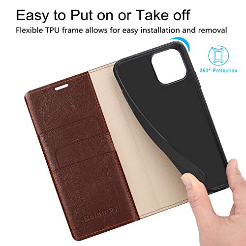 Belemay Compatible with iPhone 15 Pro Max Case Wallet-Genuine Leather-RFID Blocking Card Holders-Shockproof TPU Shell-Kickstand-Durable Flip Cover Book Folding Phone Case Women Men (6.7-inch) Brown - color: Brown, size: iPhone 15 Pro Max
