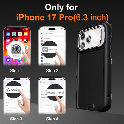Follaroma Magnetic for iPhone 17 Pro Case with Camera Stand, Black, 6.3" | Built-in Glass Camera Cover,Compatible with MagSafe,Heavy Duty Shockproof Protective,Military-Grade Anti-DropDual Layer Cover - color: Black, size: iPhone 17 Pro 6.3''