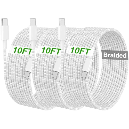 USB C to C Charging Cable 10 FT for iPhone 18 17 16 15 Charger Cord,Long Apple Braided C to C Cable Fast Charging for iPhone Duo Air 17 16 18 Pro Max/15 Pro/16 Plus/16e/15,MacBook,iPad 11/10 inch - color: White, size: 10FT+10FT+10FT