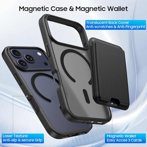 Magnetic for iPhone 17 Pro Wallet Case with Card Holder Black | Compatible with MagSafe, Shockproof Phone Cover with Detachable RFID Blocking Credit Card Slot, Black - color: Black, size: iPhone 17 Pro
