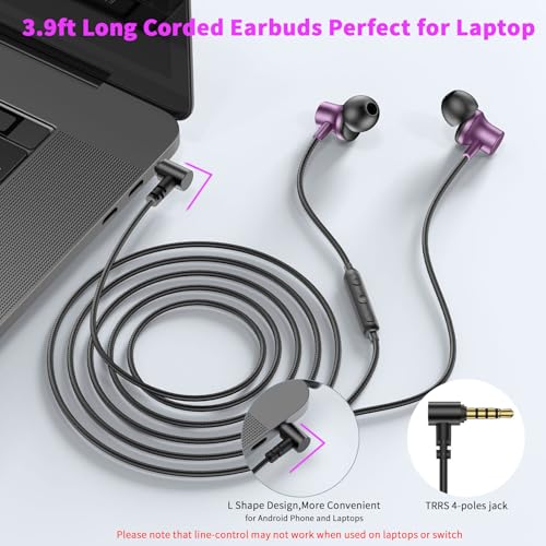 3.5mm Headphones Wired Earbuds for Laptop School Computer PC,Purple - color: Purple