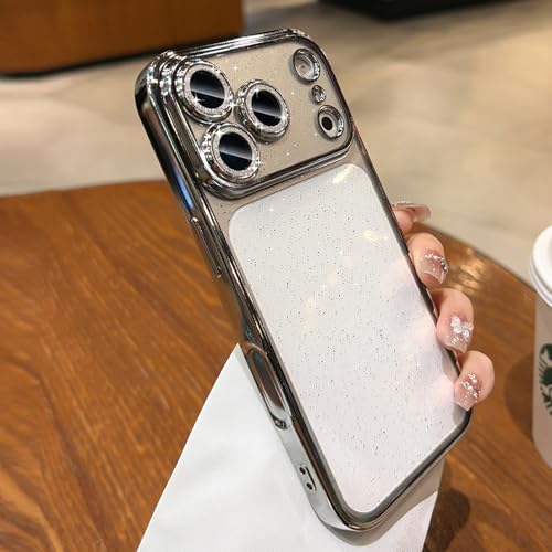 Glitter Case for iPhone 17 Pro Max,Clear 17 Pro Max Case Built in Shiny Camera Lens Protector Women Girly Sparkly Bling Back Panel Luxury Plating Soft TPU Shockproof Protective Phone Cover 6.9",Silver - color: Silver, size: For iPhone 17 Pro Max 6.9"