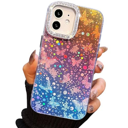 I-MGAE-IN-AR Designed for iPhone 12 Case & iPhone 12 Pro Case,Cute Soft Slim TPU Shockproof Protective 3D Diamond Camera Lens Protection Frame Butterfly Phone Cases Women Girls Gradient Iridescent - color: Gradient Iridescent, size: iPhone 12/12 Pro
