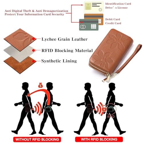GOIACII Women's Wallet RFID Blocking Leather Wristlet - color: A04 Brown
