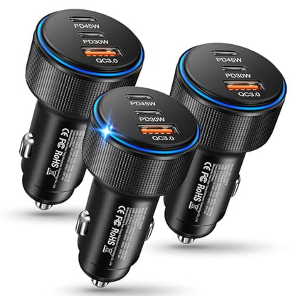 USB C Car Charger, 3-Port 93W Dual USB-C+USB-A Fast Charging Adapter - color: 3 Pack Black