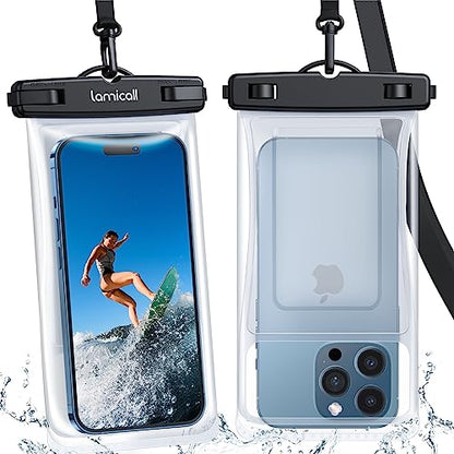 Lamicall Waterproof Phone Pouch Floating - [2 Pack][ Soft Click ] | for Galaxy S25 Ultra, S22 23 S24 Ultra with Case, for iPhone 17 16 15 14 13 Pro Max, for 7.5" with Case - color: Float White-7"