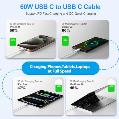 10FT Long USB C Cable 2-Pack,60W Type C to C Fast Charging Cable - size: 60W,10FT+10FT