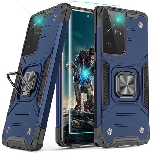 YmhxcY Galaxy S21 Ultra 5G Case with Self Healing Flexible TPU Film[1 Pack], Rotating Holder Phone Case for Galaxy S21 Ultra-KK Blue - color: Blue, size: S21 Ultra