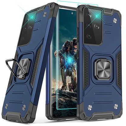 YmhxcY Galaxy S21 Ultra 5G Case with Self Healing Flexible TPU Film[1 Pack], Rotating Holder Phone Case for Galaxy S21 Ultra-KK Blue - color: Blue, size: S21 Ultra