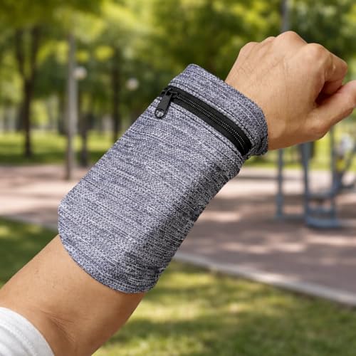 Running Armband Wrist Wallet Phone Holder Sports Arm Band Stretch Fitness Wrist Pouch for Keys Phone (Gray) - color: Gray