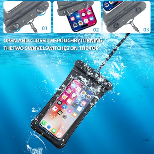[2 Pack] Waterproof Phone Pouch, Cellphone Dry Bag for iPhone 16 15 14 13 12 Pro Max and Galaxy S24 S23 S22 IPX8 Outdoor Sports Case (Black)
