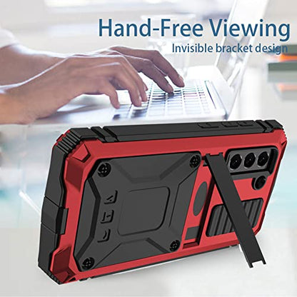 Simicoo for Samsung Galaxy S25 FE Metal Military Heavy Duty Case, Metallic Bumper Shockproof Dustproof Rugged Tough with Stand Screen Protector Camera Control Full Body Drop Protective Cover (Red) - color: Red