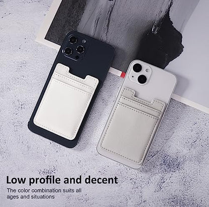 Fulgamo 2Pack Phone Wallet Stick On,Leather Phone Card Holder for Back of Phone Case,Sticky Adhesive Credit Card Pocket RFID iPhone and Android-White,Grey - color: White,Grey
