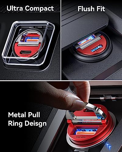 MRGLAS 90W USB C Car Charger Fast Charging [Invisible & All Metal Design] - color: Red