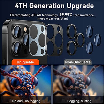 UniqueMe for iPhone 13 Pro/iPhone 13 Pro Max Camera Lens Protector-Black - color: Graphite (bling circle)
