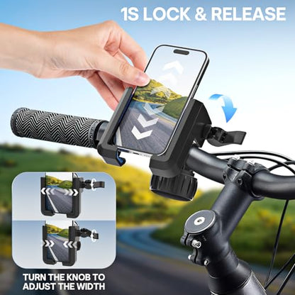 Motorcycle Phone Mount with Vibration Dampener - [No Block Camera] [1s Lock] Bike Phone Holder for 4.7"- 7" Cellphones - 2025 Powersports Electrical Device Mounts, Handlebar Holder for Scooter ATV