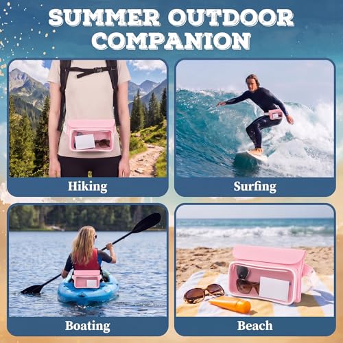 Ipx8 Waterproof Fanny Pack, 1 Pack Floating Waterproof Phone Pouch Touchscreen Dry Bag with Adjustable Waist Strap for Beach, Swimming, Kayaking, Boating, Fits Phones up to 8.5"(Pink) - color: Pink