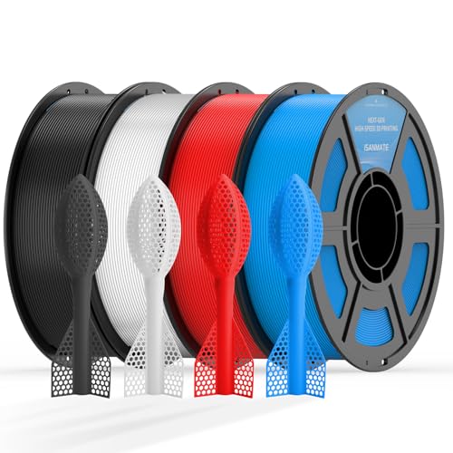 iSANMATE 95A HS TPU Filament Bundle 1.75mm, Black White Blue Red, 1kg*4 | High Speed HS / HF; Flexible TPU 95A; 3D Printer Filament for FDM 3D Printers; 1kg/2.2lbs; 50-200mm/s - color: Black White Blue Red, size: TPU-HS-95A
