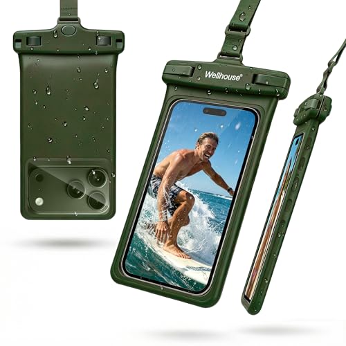 wellhouse Waterproof Phone Pouch, Waterproof Phone Case for iPhone 17 16 15 14 13 Pro Max XS Samsung, IPX8 3D Cellphone Dry Bag Beach Essentials (1 Pack - Olive7.0, 7 inch) - color: 1 Pack - Olive7.0"