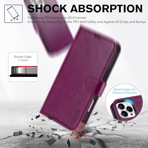 TUCCH Wallet Case for iPhone 16 Pro Max (6.9"), 4 Card Slots, Plum Purple | RFID Blocking, Viewing Stand, Shockproof TPU Shell, PU Leather, Magnetic Closure, Protective Folio Flip Cover - color: Plum Purple