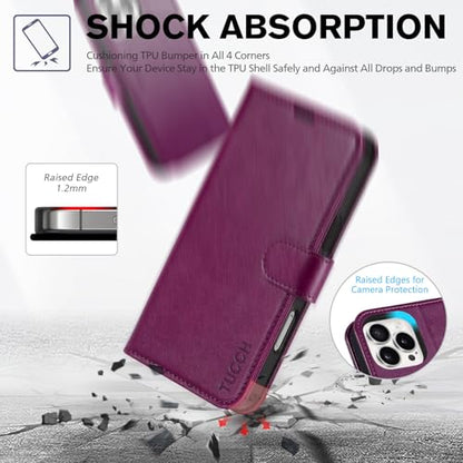 TUCCH Wallet Case for iPhone 16 Pro Max (6.9"), 4 Card Slots, Plum Purple | RFID Blocking, Viewing Stand, Shockproof TPU Shell, PU Leather, Magnetic Closure, Protective Folio Flip Cover - color: Plum Purple