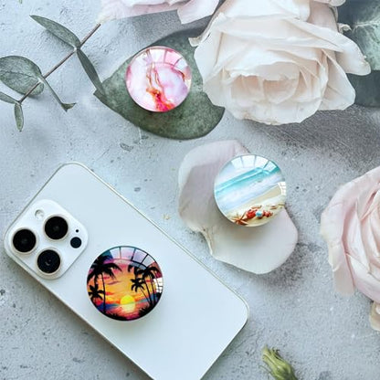 Translucent Clear Phone Grip with Expanding Kickstand,Cell Phone Collapsible Stand Beach Ocean Starfish Design for Smartphones