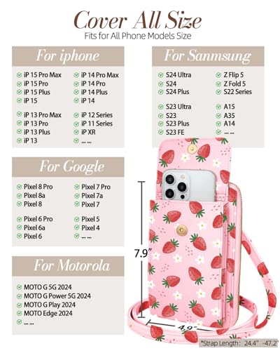 Miss Adola Phone Purse for Women Leather Crossbody Bag | Large Phone Pocket, Magnetic Snap, Zipper Pocket, 4 Card Slots, Adjustable Shoulder Strap, Leather Small Purse for Daily Use - color: Strawberry