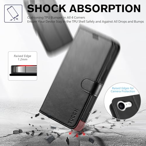 TUCCH Wallet Case for iPhone 17e/iPhone 16e (6.1"), 4 Card Holders, Black | RFID Blocking, Viewing Stand, Shockproof TPU Shell, PU Leather, Magnetic Closure, Protective Folio Flip Cover - color: Black