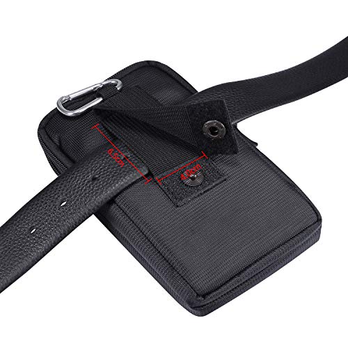 Multifunction Dual Phone Holster Men, Nylon Cell Phone Case Holder Mens Belt Pouch Loop/Clip, Smartphone Belt Wallet Purse 2 Zipper Pockets Compatible with iPhone 14 Pro Max Case 13 Pro Max, Black - color: Black