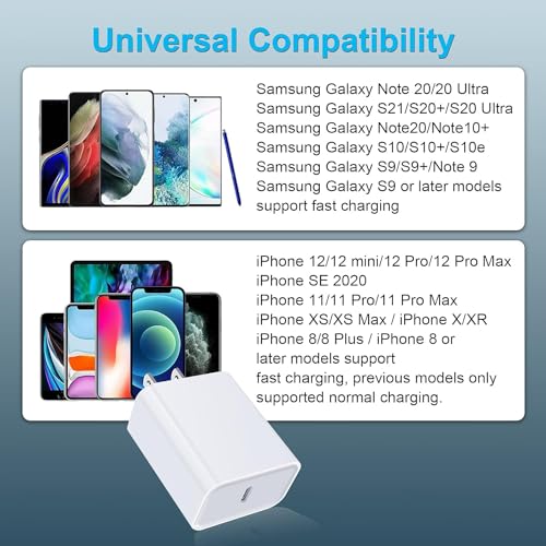 USB C Charger Brick, 20W PD Power Adapter Fast USB C Box Block Brick Plug - color: 2White