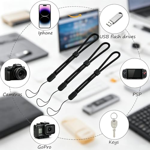 5 Pack Adjustable Wrist Straps, Black Nylon Hand Lanyards, Anti-Lost Wristlet Tether with Adjustable Slider for Cell Phones, Cameras, GoPro, USB Drives, Keys - Universal Fit