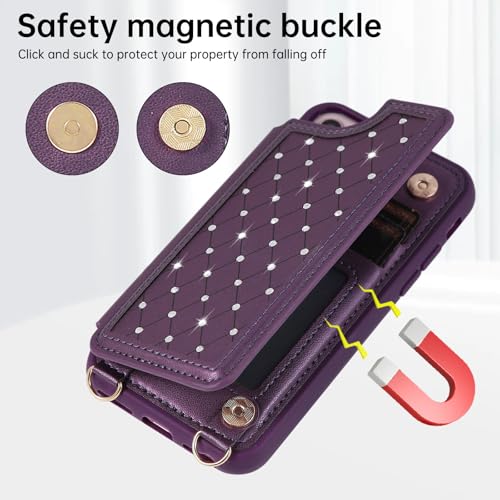 Crossbody Wallet Case for iPhone 7/8/SE 2020/SE 2022(4.7") with Detachable Strap - PU Leather Flip Folio with Card Slots & RFID Blocking, Sparkling Diamond Accents-Lavender - color: Lavender, size: iPhone 7/8/SE 2020/SE 2022(4.7")