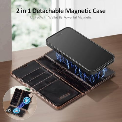 Shieldtop Compatible with MagSafe iPhone 17 Wallet Case,(Coffee) | 2 in 1 Detachable Magnetic,Credit Card Holder Slots,RFID Blocking,PU Leather,Kickstand,Flip Folio Phone Cover for Men & Women - color: Coffee-U1, size: iPhone 17 - 6.3"