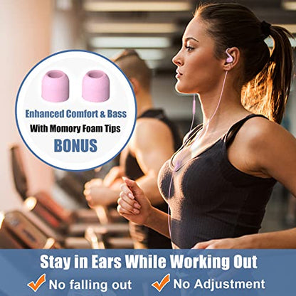 Joysico Wired Sport Running Headphones Over Ear in-Ear Earbuds w Mic Pink - color: Pink