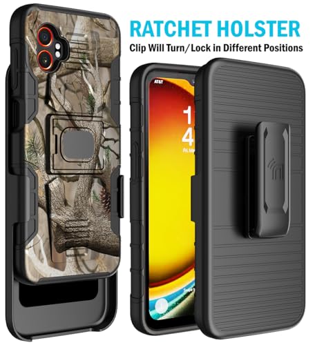 Nakedcellphone Rugged Combo for Samsung Galaxy XCover 7 Pro Case - Camo | Hybrid Cover + Belt Clip Holster, Rotating Phone Holder, Ring Grip, with Kickstand, For XCover7 Pro (2025, SM-G766) - color: Camo