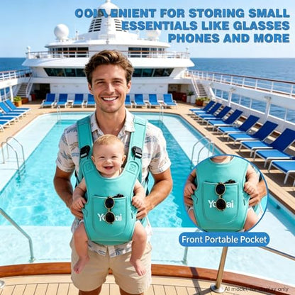 Yosoai Premium Neoprene Water Baby Carrier, Safer Wider 50mm Strap & 60mm Slide Lock Buckle, Ergonomic X+H Back Support, Quick Dry Land & Water Baby Carrier with Waterproof Phone Pouch - color: Lake Blue