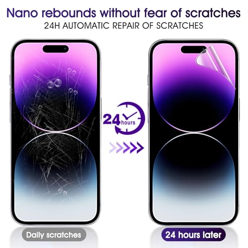 3 Pack TPU Screen Protector for iPhone 14 Pro, Self-Healing HD Clear Soft Flexible Hydrogel Film Compatible with iPhone 14 Pro 6.1" - Scratch-Resistant, Bubble Free, Easy Installation - size: iPhone 14 Pro