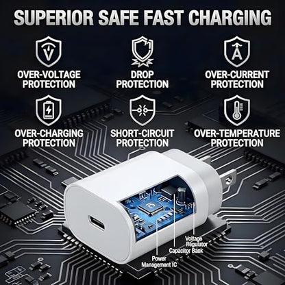 TT&C 2-Pack 25W USB C Fast Charger with 10FT Extra Long Cable (White) - color: White, size: 10ft