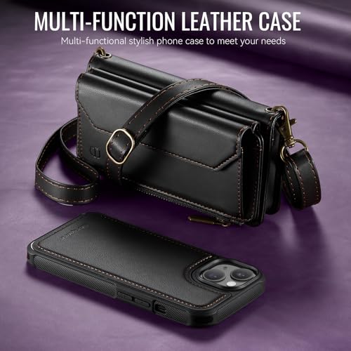 Strapurs for iPhone 15 Magnetic Detachable Wallet Phone Case, Black - color: (Detachable with Magsafe)-Black, size: iPhone 15 - 6.1"