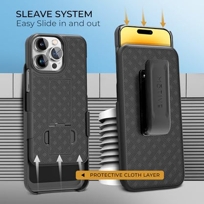 MOTIVE for iPhone 14 Pro Case with Belt Clip, Rigid, Kickstand | 6.1" | Ranger v1 Series, Black, 360° holster, open-top/open-bottom port access, textured grip, slim - size: iPhone 14 Pro