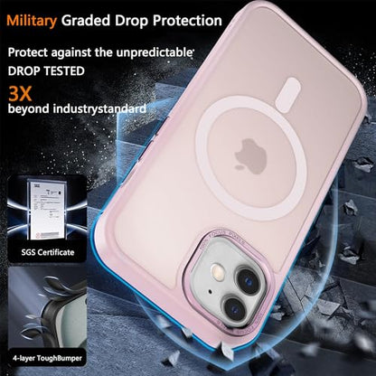 Magnetic iPhone 12/12Pro case,Compatible with Magsafe, Military-Grade Protection,Slim Translucent Matte Shockproof with Anti-Scratch Anti-Fingerprint Phone Cover (Pink, iPhone 12/12Pro) - color: Pink, size: iPhone 12/12Pro
