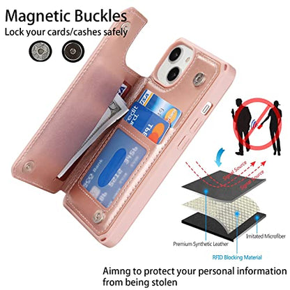 Cavor for iPhone 14 Wallet Case with Card Holder for Women, Rose Gold - color: C-Rose gold