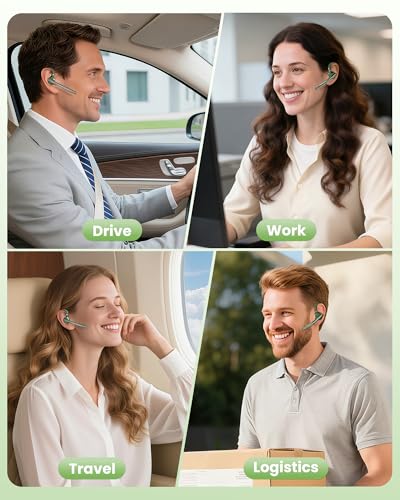 Bluetooth Headset,72H Work Single-Ear Wireless Earpiece for Cell Phone Call - color: Solid army green