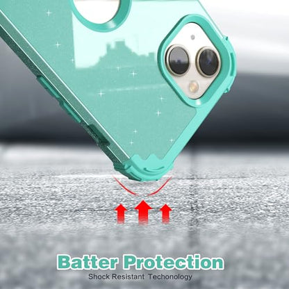 IDweel for iPhone 15 Case with Screen Protector,Luxury 3 in 1 Shockproof Slim Fit Hybrid Heavy Duty Protection Glitter Hard PC Cover Soft Silicone Bumper Full Body Case,Glitter Cyan - color: Glitter Cyan