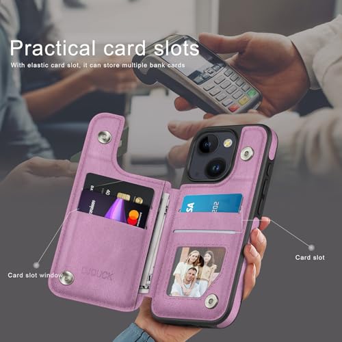DJDUCK Designed for iPhone 15 Case Wallet with Card Holder, [Magnetic Clasp Cover] [RFID Blocking Leather Protection] Shockproof Women Men Cases 6.1 Inch for Apple 15 Light Purple - color: Light Purple